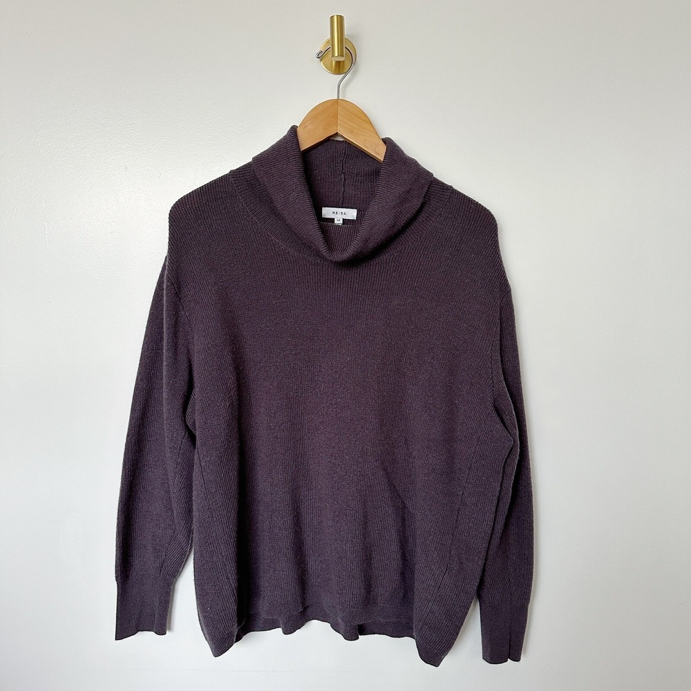 Reiss Plum Brown Corin 100% Wool Funnel Neck Sweater Women's Size Medium